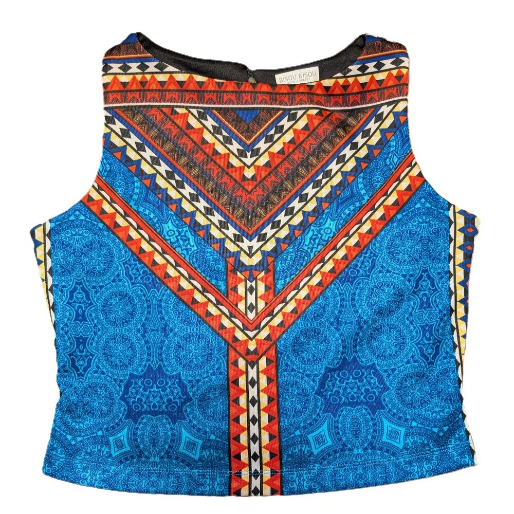 Bisou Bisou Sleeveless Top Multicolor Geometric Design Size L